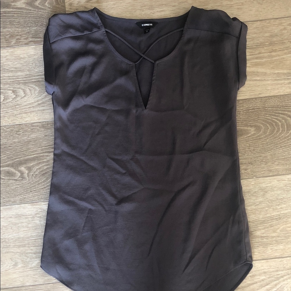 Express Women's Brown Crisscross Keyhole Short Sleeve Blouse